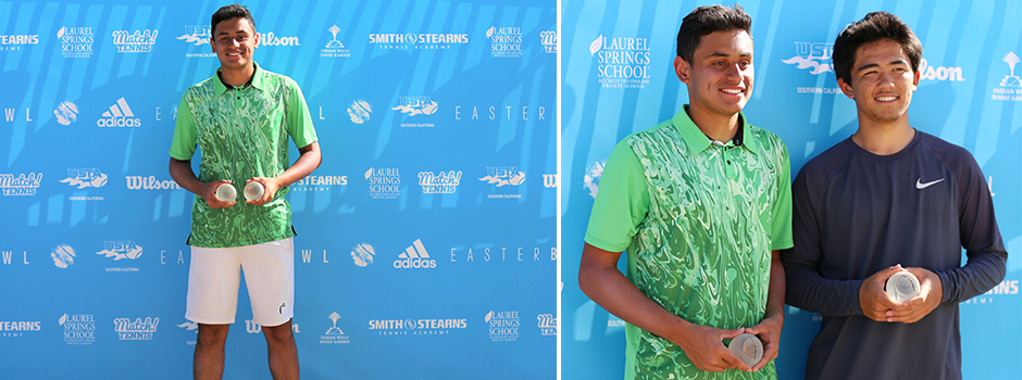 USTA National Championships – Easter Bowl – Indian Wells, CA. Picture on the left: Aryan Chaudary. Picture on the right L-R: Aryan Chaudary.